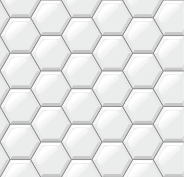 White tiles floor, hexagons, realistic seamless pattern. Vector illustration