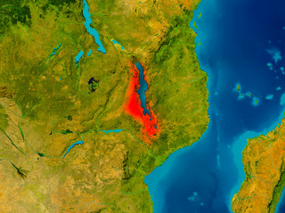 Malawi on physical map