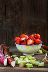 Pieces of Cut Rhubarb and Strawberries