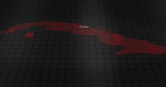 Futuristic Red digital ominous map of Cuba
