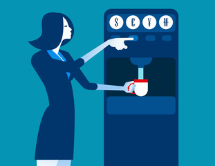 Businesswoman with coin dispenser machine. Concept  business illustration. Vector flat.