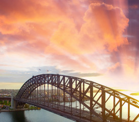 Fototapeta premium Sydney Harbour - Areal sunset view