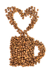 Roasted coffee beans in shape of cup