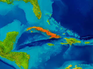 Fototapeta na wymiar Cuba on physical map