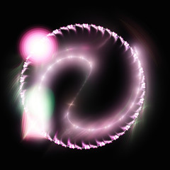 Neon sphere. Orbit of planet. 3D surreal illustration. Sacred geometry. Mysterious psychedelic relaxation pattern. Fractal abstract texture. Digital artwork graphic astrology magic