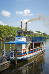 Scenic view of an old steamboat at dock in Caddo Lake, Texas