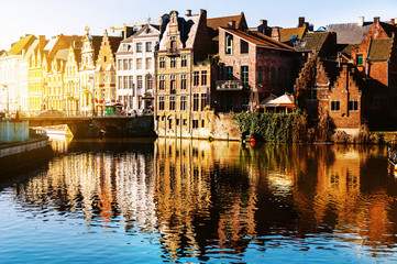 Canals of Bruges, Belgium in the evening