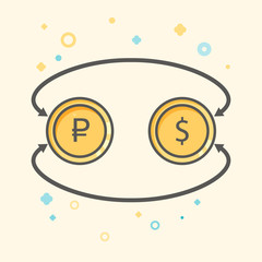 Simple Business and  Finance Vector Flat Icon. Currency exchange between dollar and rubles. Line art style icon. 
