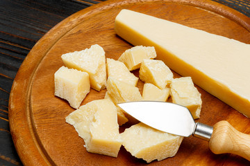parmesan cheese on wooden background
