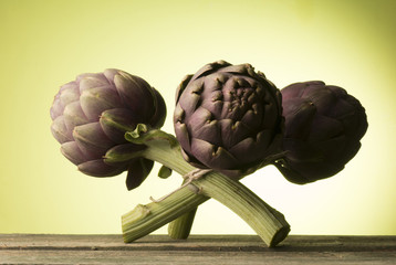 artichokes on the wooden table