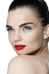 Fototapeta premium Fashion Makeup. Young Woman With Perfect Makeup And Red Lips