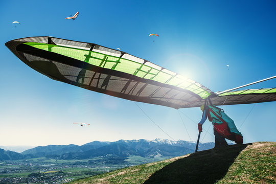 Hang-glider starting to fly