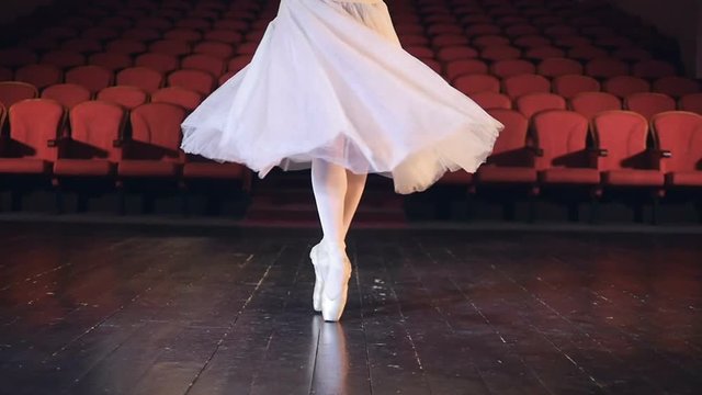 Unrecognised ballerina turning around. Close-up. Slowmotion.