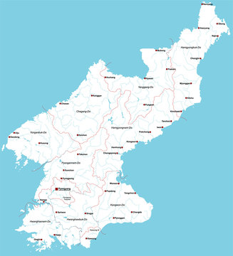 Large and detailed map of North Korea with regions and main cities.