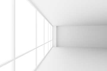 Naklejka na ściany i meble Empty white business office room corner with large windows