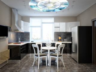 Modern Urban Contemporary Dining room and Kitchen