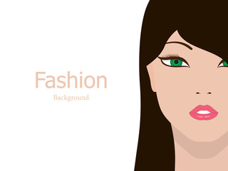 Vector illustration of a fashion background beautiful girl face. Isolated white background. Women beauty salon. Flat style.