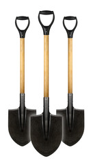 Three vertically standing shovels
