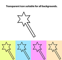 Simple outline transparent magic wand icon on different types of light backgrounds Vector illustration.