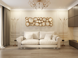 Modern Classic Beige Living Room Interior Design - 148847151