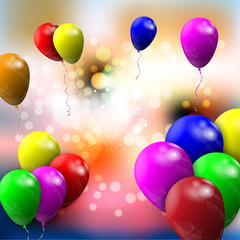 Flying balloons on a bright background. Beautiful decoration for festive design. Realistic vector illustration.
