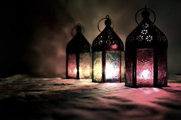 Eid Mubarak Ramadan Kareem - islamic muslim holiday background with eid lantern or lamp
