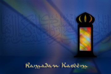 Ramadan Kareem Eid Mubarak greeting - islamic muslim holiday background with eid lantern or lamp