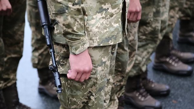 Soldiers in military uniform. Servicemen at the military parade