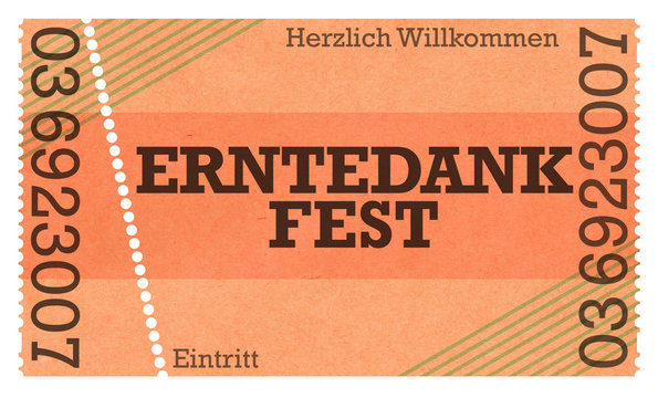 Erntedank, Erntedankfest, Eintrittskarte Vintage Design / Retro Style / Classic Ticket - Ticket Shop - Webshop / Online-Shop /