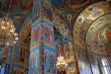 Fototapeta na wymiar Mosaics in the interior of the Church of the Savior on Spilled Blood