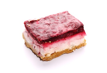 Strawberry and raspberry cheesecake isolated on white background