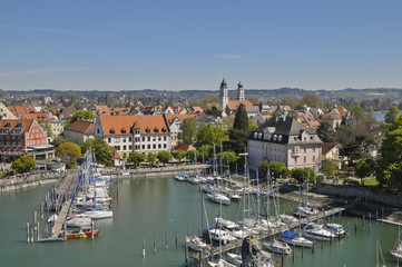 Obraz premium Lindau Hafenbecken, Hafeneinfahrt, Bodensee, Deutschland