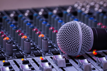 Microphone,Mixer,Volume,Audio mixer and microphone,bright images.