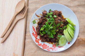 Thai homemade, food stir fried pork with sugar