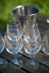 High angle view of wineglasses on table