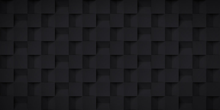 Volume realistic texture, cubes steps, black 3d geometric pattern, design vector dark background