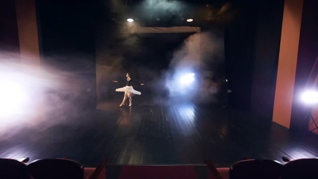 In the theatre the ballerina is dancing. Steadicam. HD.
