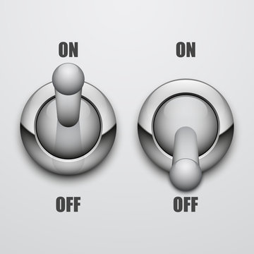 Set of on and off toggle switches, vector illustration