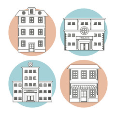 set differents building house business line vector illustration