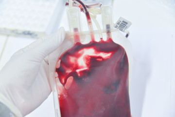 Blood in the blood bag for the patient