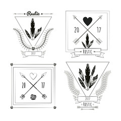 set cards rustic celebration decoration vintage ornament image vector illustration