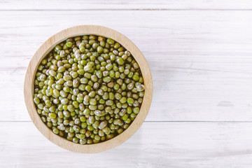 Mung bean on wooden background