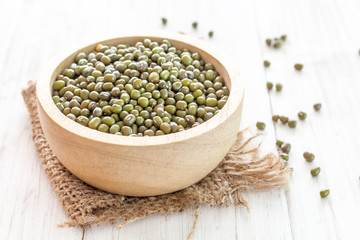 Mung bean on wooden background