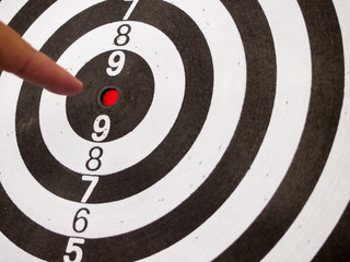 Black and white dart with hand point at center (Concept for target, achievement, business focus)