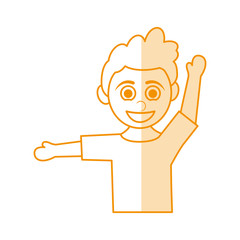 orange silhouette shading caricature half body boy with open arms up and curly hair vector illustration