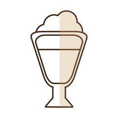 brown silhouette shading of glass cup of cappuccino with cream vector illustration