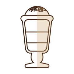 brown silhouette shading of glass cup of cappuccino with foam vector illustration