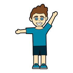 colorful silhouette cartoon curly hair boy with open arms up vector illustration