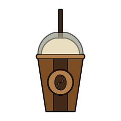 colorful silhouette glass disposable of coffee with straw vector illustration