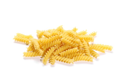 Italian spiral shaped pasta, macaroni, isolated on white background